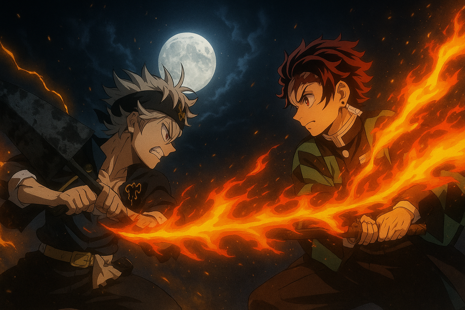 Pertarungan epik Asta Black Clover vs Tanjiro Kimetsu no Yaiba! Siapa yang lebih unggul antara anti-sihir dan napas Dewa Api?